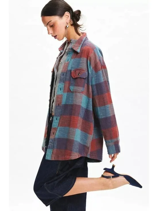 BDG Urban Outfitters Dani Oversized Flannel Shirt Tunic Top M - Picture 2 of 4